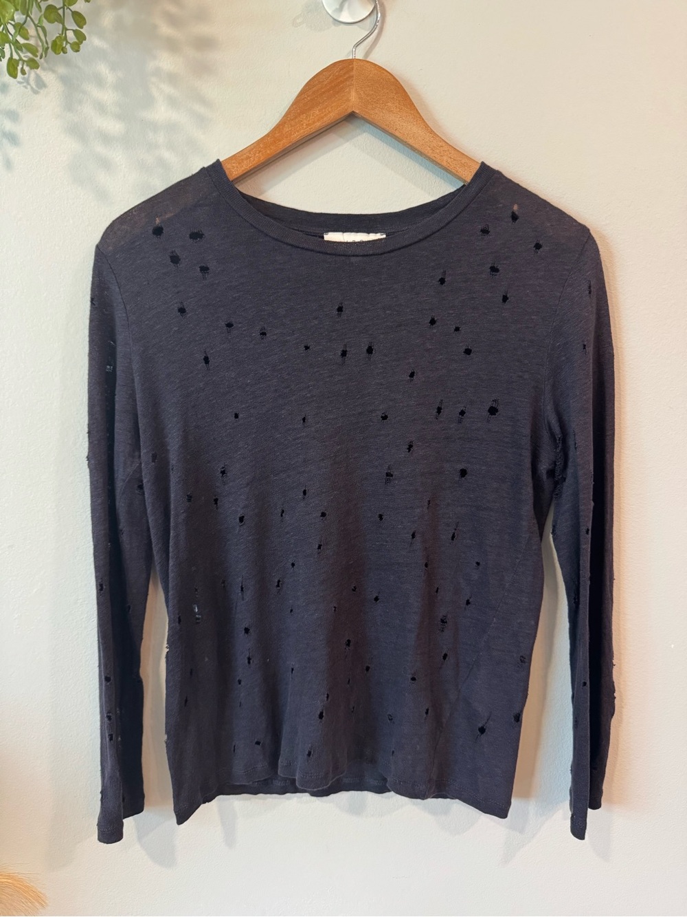 IRO Distressed Long-Sleeve Tee - Dark Blue Sz Xs